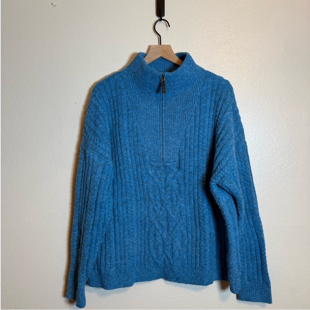 Sundance Sycamore Teal Blue Cable-Knit Half-Zip Sweater, XL